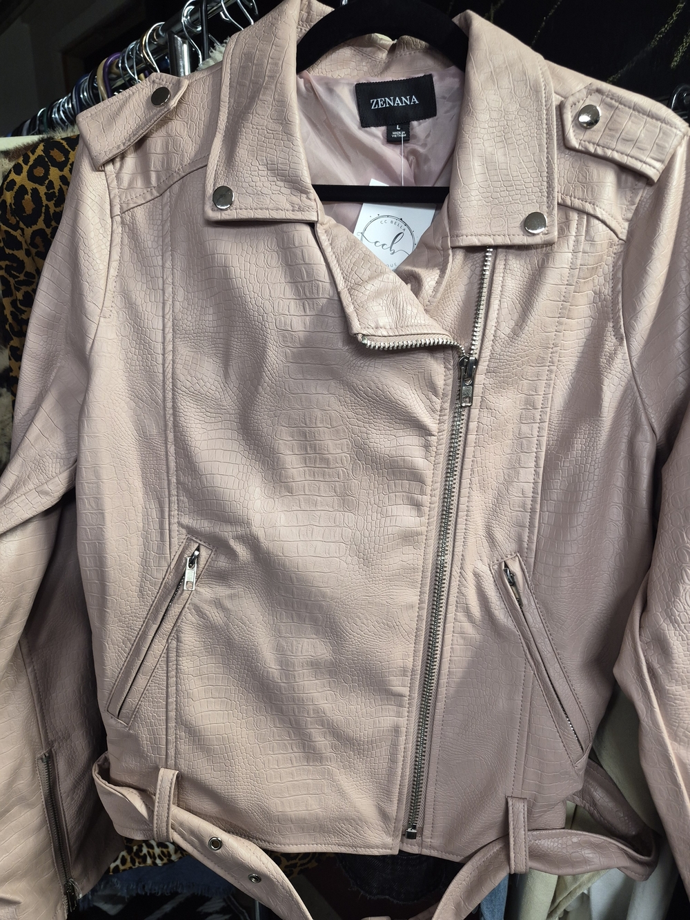 Zenana Outfitters Blush Croc-Embossed Moto Jacket